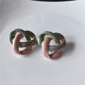 Vintage Pink and Green Knot pierced Earrings - mint!